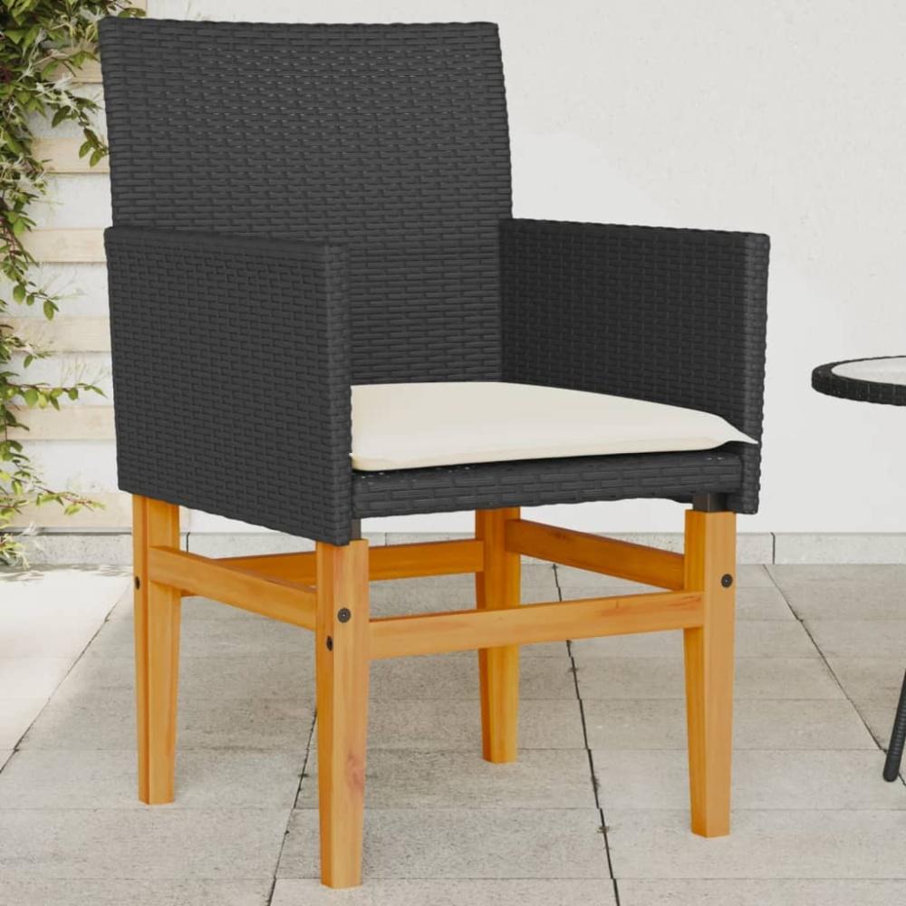 vidaXL Gartenstühle mit Kissen 2 Stk. Schwarz Poly Rattan Massivholz 368714 Bild 1