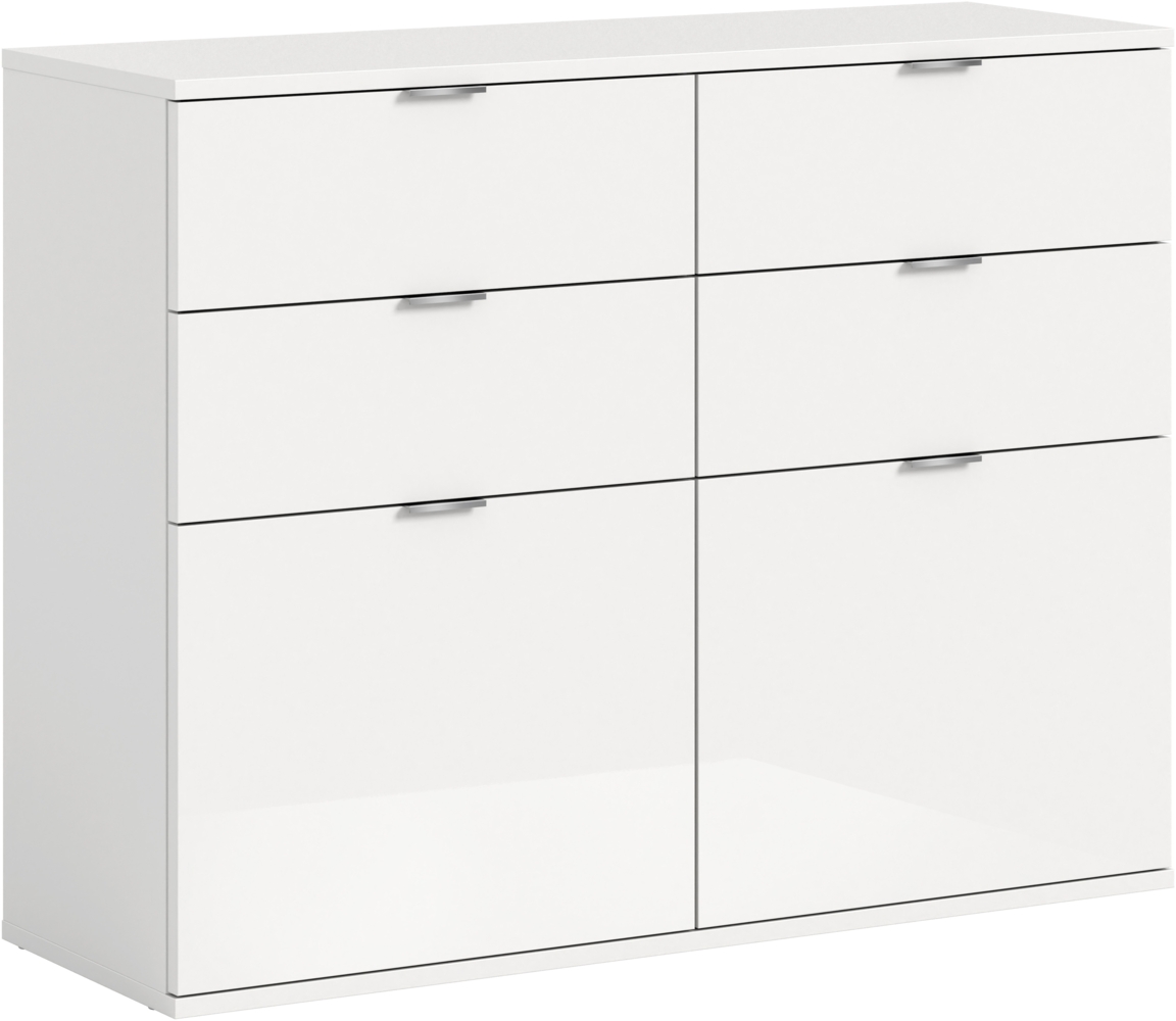Kommode Weiß Hochglanz, modernes Design, 120x85x34 cm, 4 Schubkästen Bild 1