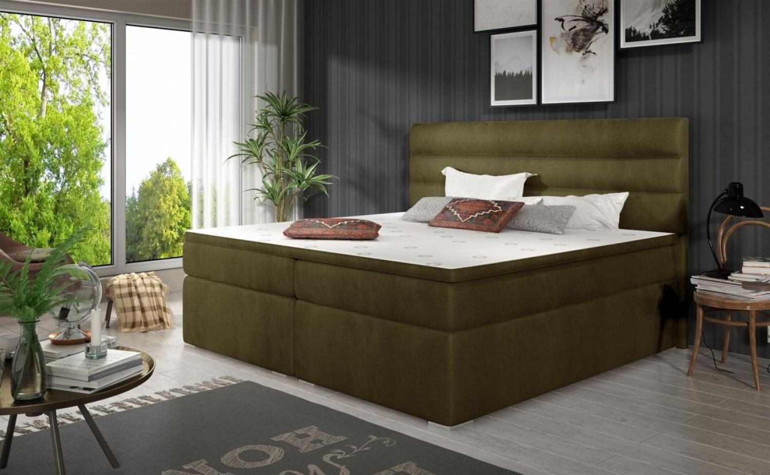 Boxspringbett FESTO 160x200 cm Stoff Monolith Olivgrün Bild 1