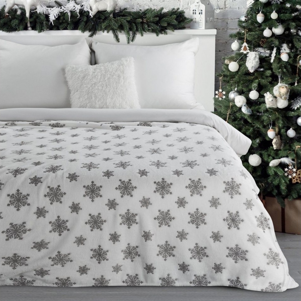 Wohndecke Winter Muster Karomuster Schneeflocken Geschenkidee, Eurofirany, Wintermotive Bild 1