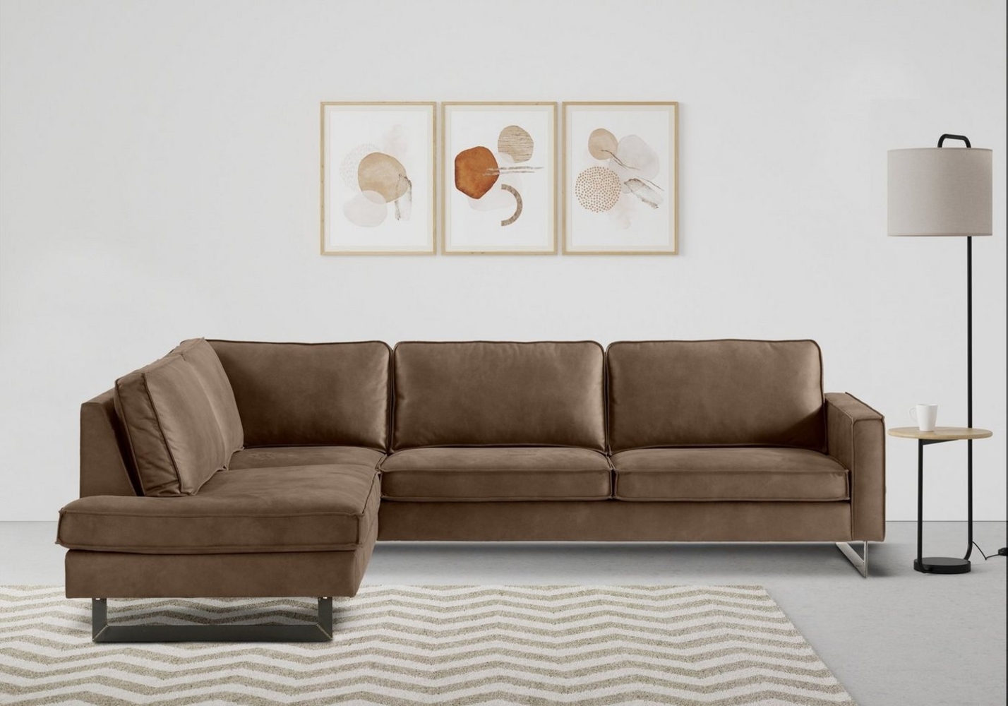 Places of Style Ecksofa Pinto, 290 cm, Ottomane links / rechts, Cord, Feincord, Luxus-Microfaser Leder und Chenille Bild 1