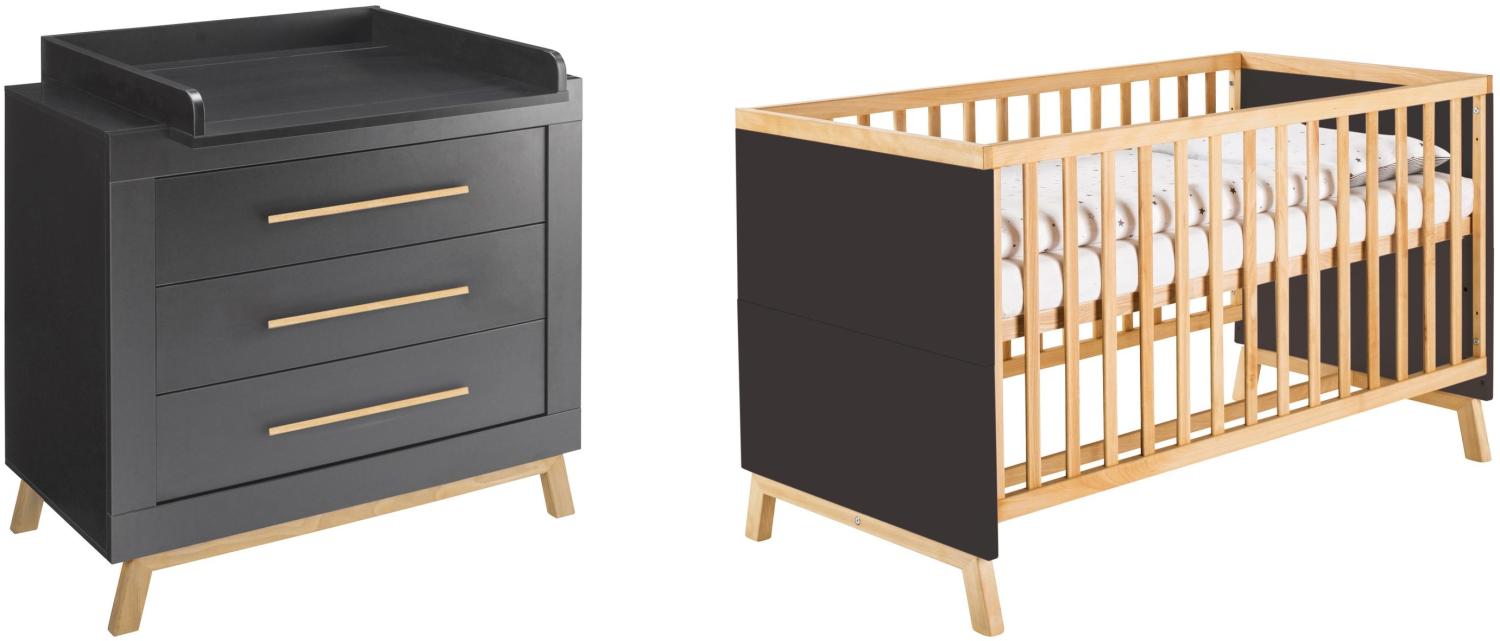 Schardt Kinderzimmer Set Miami Black Nature 3-teilig Bett Wickelkommode Bild 1