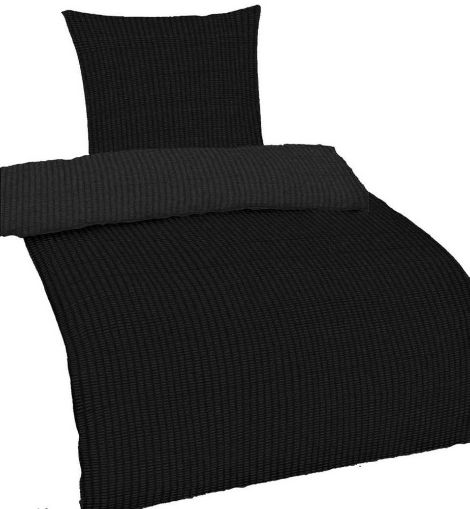 Casa Colori Bettwäsche Seersucker 135x200 Reißverschluss Schwarz, Seersucker, 2 teilig, leicht Bild 1