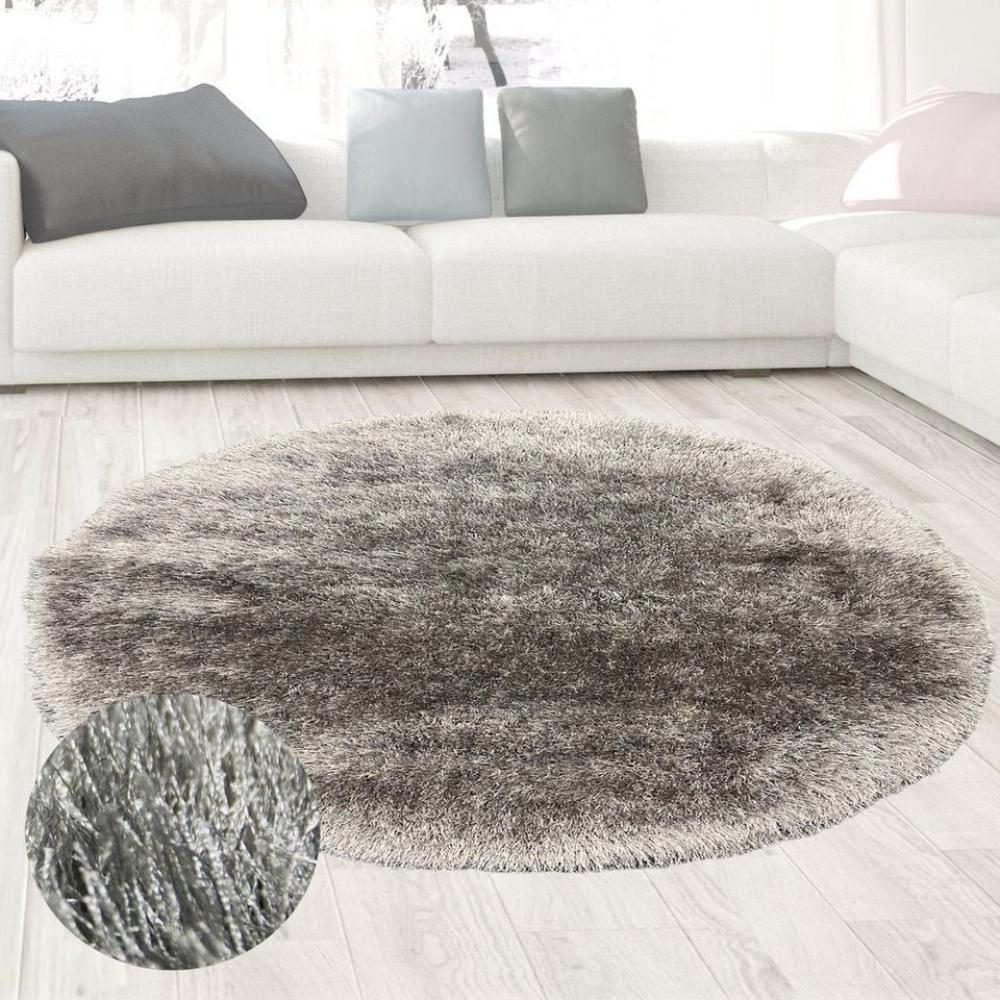 Carpetia Teppich Wertvoller Shaggy Teppich Hochflor mit Glitzer Grau, rund, Höhe: 70 mm Bild 1