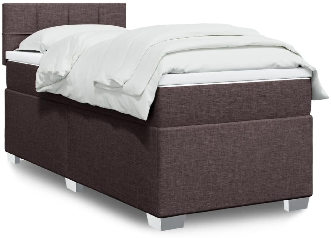 Boxspringbett mit Matratze, Stoff, Viereckige, grauer Fuß, Dunkelbraun, 90 x 200 cm, true Bild 1