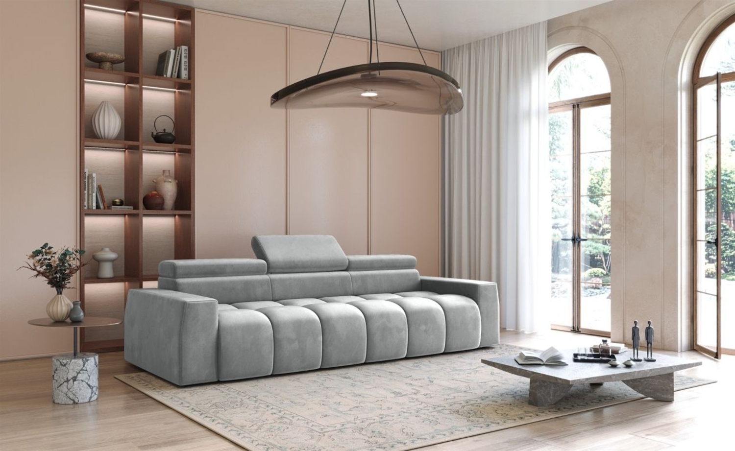 Bigsofa Couchgarnitur DARCY Megasofa in Stoff Salvador Hellgrau Bild 1