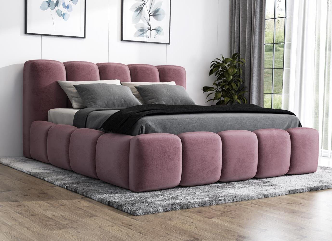 A&J MöbelLand 'Sonic' Polsterbett, Polyester, Rosa, 90 x 200, mit Lattenrost, mit Bettkasten Bild 1