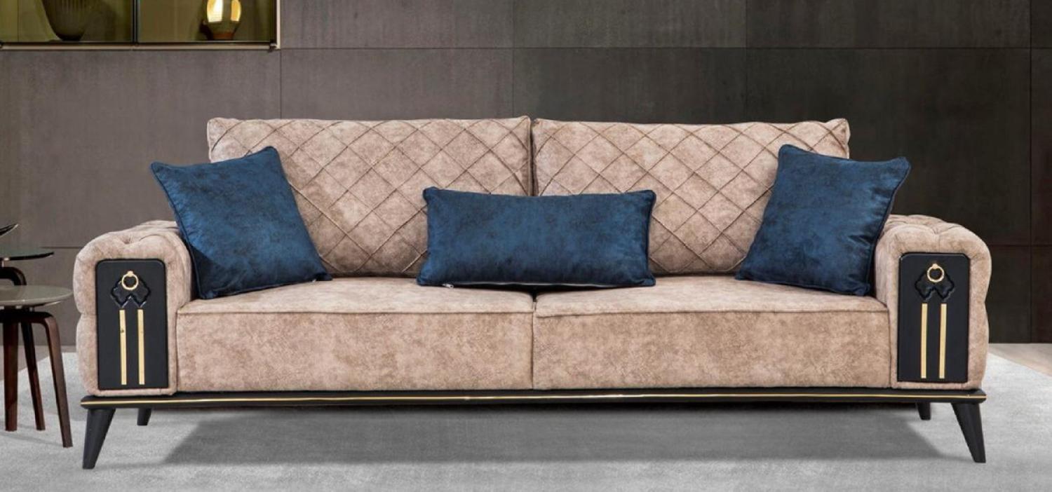 Casa Padrino Luxus Chesterfield Schlafsofa Beige / Schwarz / Gold 220 x 90 x H. 80 cm - Modernes Wohnzimmer Sofa - Chesterfield Wohnzimmer Möbel Bild 1