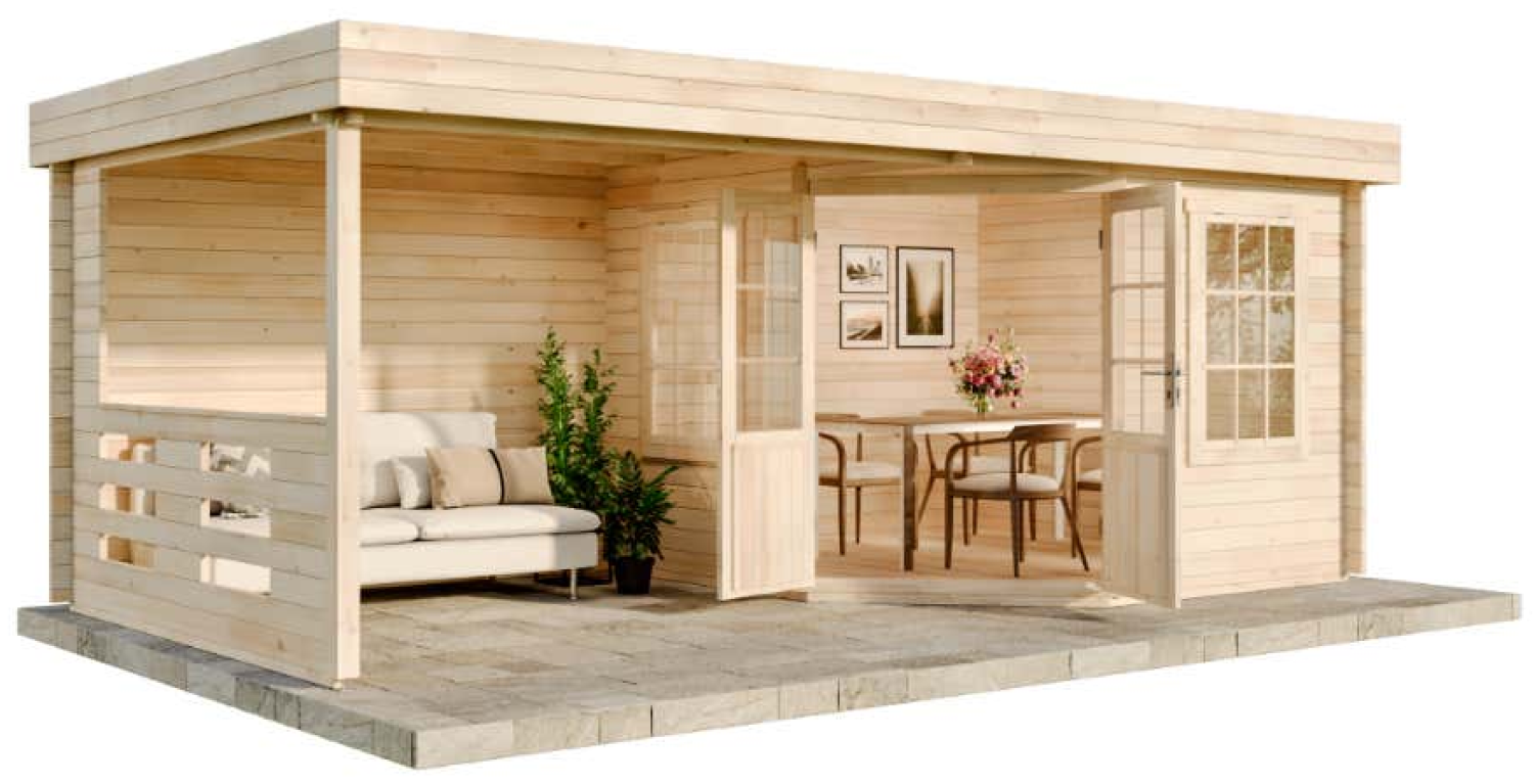 Alpholz Gartenhaus Modell Hanna-40 Gartenhaus aus Holz in Braun Holzhaus mit 40 mm Wandstärke inklusive Terrasse Blockbohlenhaus mit Montagematerial Bild 1