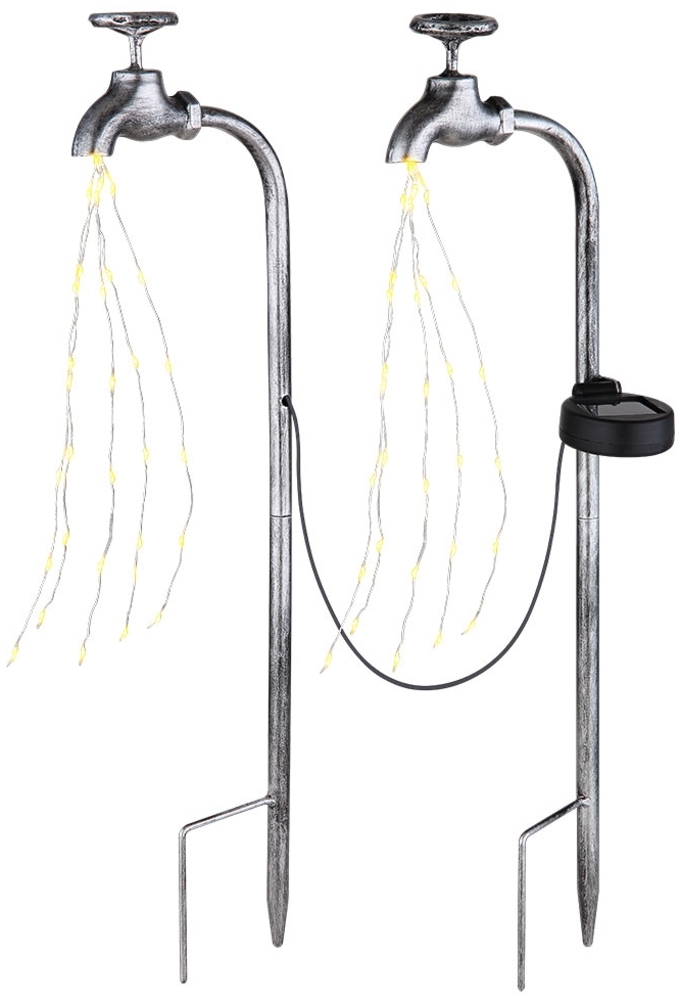 LED Solarleuchte, 2x Wasserhähne, Erdspieß, silber, H 53 cm Bild 1