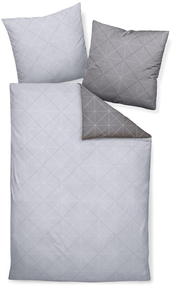 Palermo Janine Mako Satin Bettwäsche 2tlg grau silber 31101-08 | Bettwäsche-Set aus 100% Baumwolle | 2 teilige Wende-Bettwäsche 155x220 cm & Kissen 80x80 cm | Geometrisches Muster Bild 1