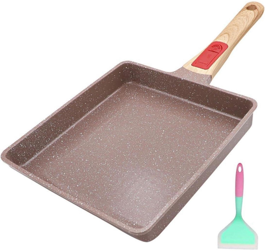 Japanische Keramik Tamagoyaki Pfanne 23x21 cm Antihaft mit Griff Braun Bild 1