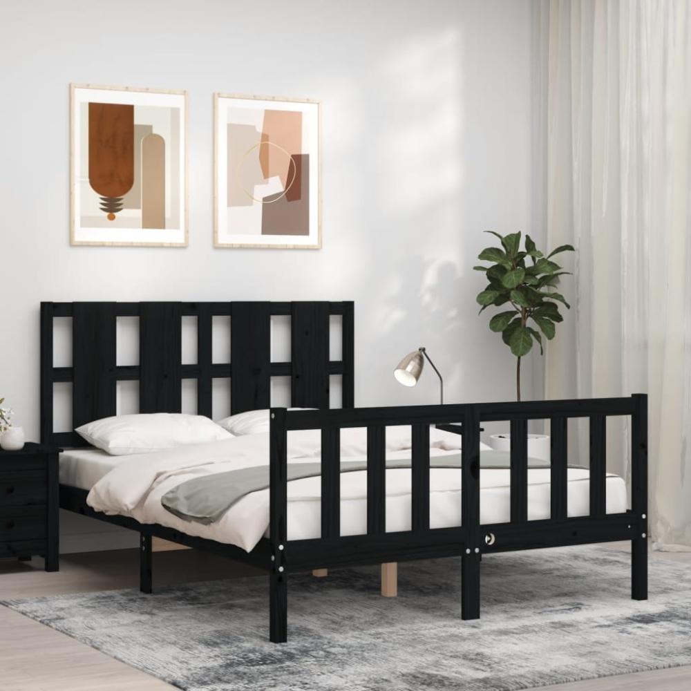 vidaXL Massivholzbett mit Kopfteil Schwarz 140x190 cm 3192215 Bild 1