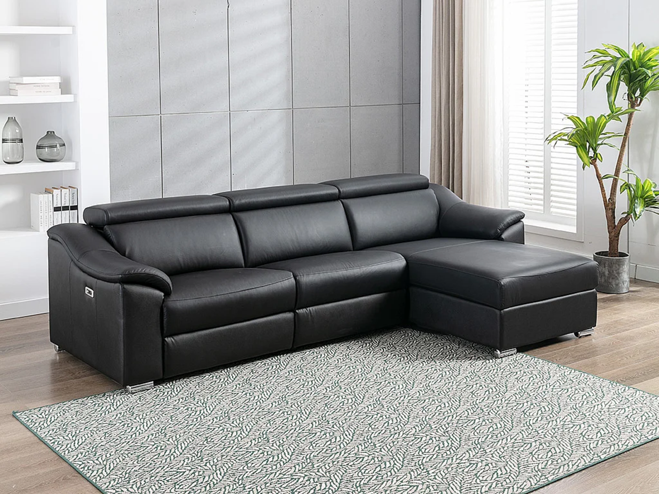 Vente-unique - Ecksofa Relaxsofa elektrisch - Oberleder - Schwarz - Ecke rechts - PEDRERA Bild 1