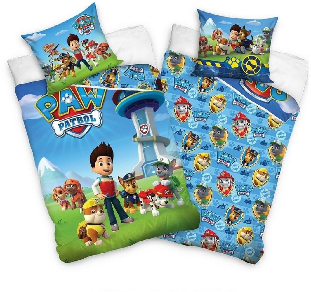 Tex Idea Paw Patrol Wende Bettwäsche Set 135x200cm 80x80cm Biber / Flanell Bild 1