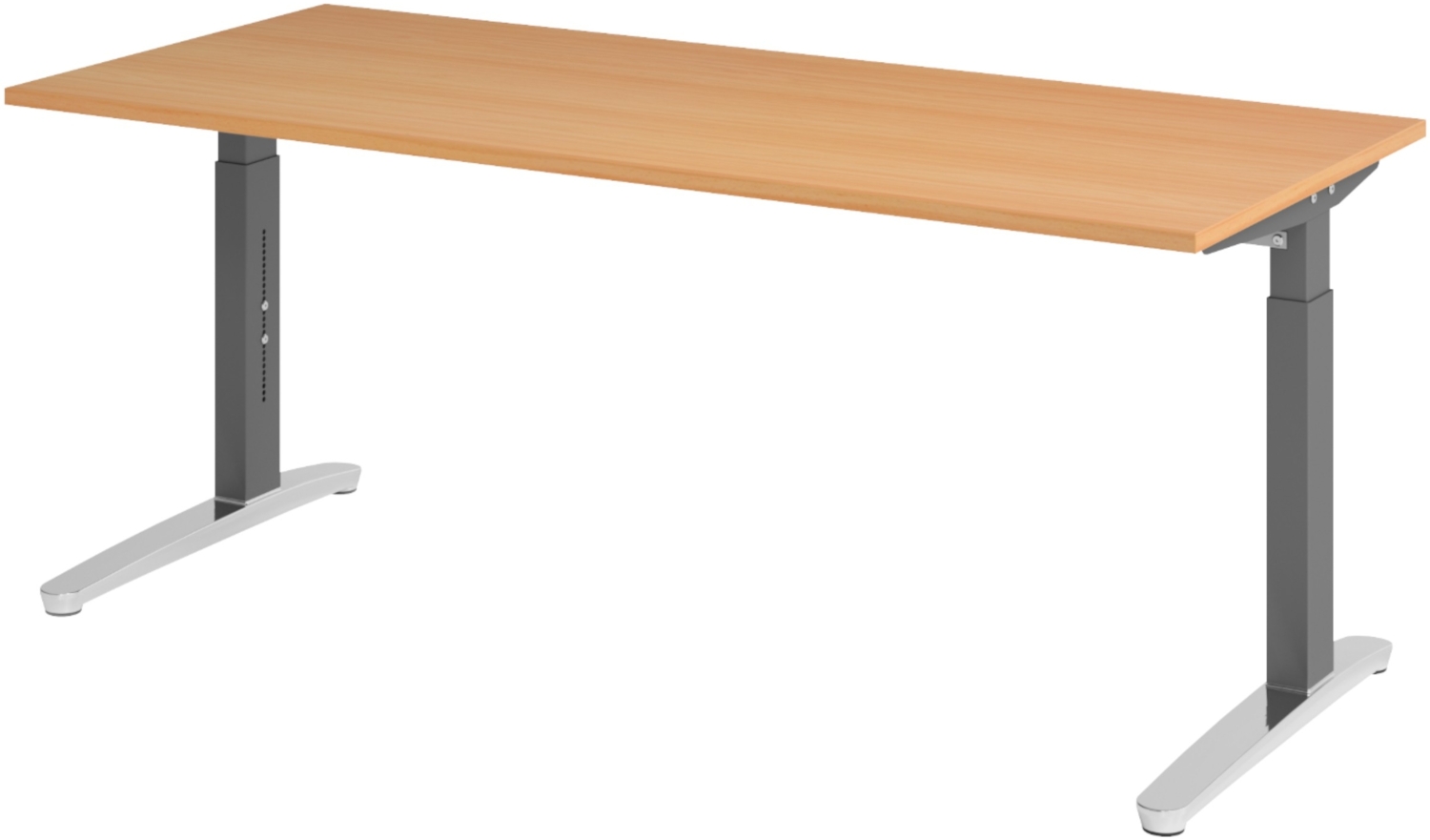 bümö manuell höhenverstellbarer Schreibtisch 180x80 in Buche, Gestell in graphit/alu - PC Tisch höhenverstellbar & groß, höhenverstellbarer Tisch Büro, großer Computertisch verstellbar, X19-6-GC Bild 1
