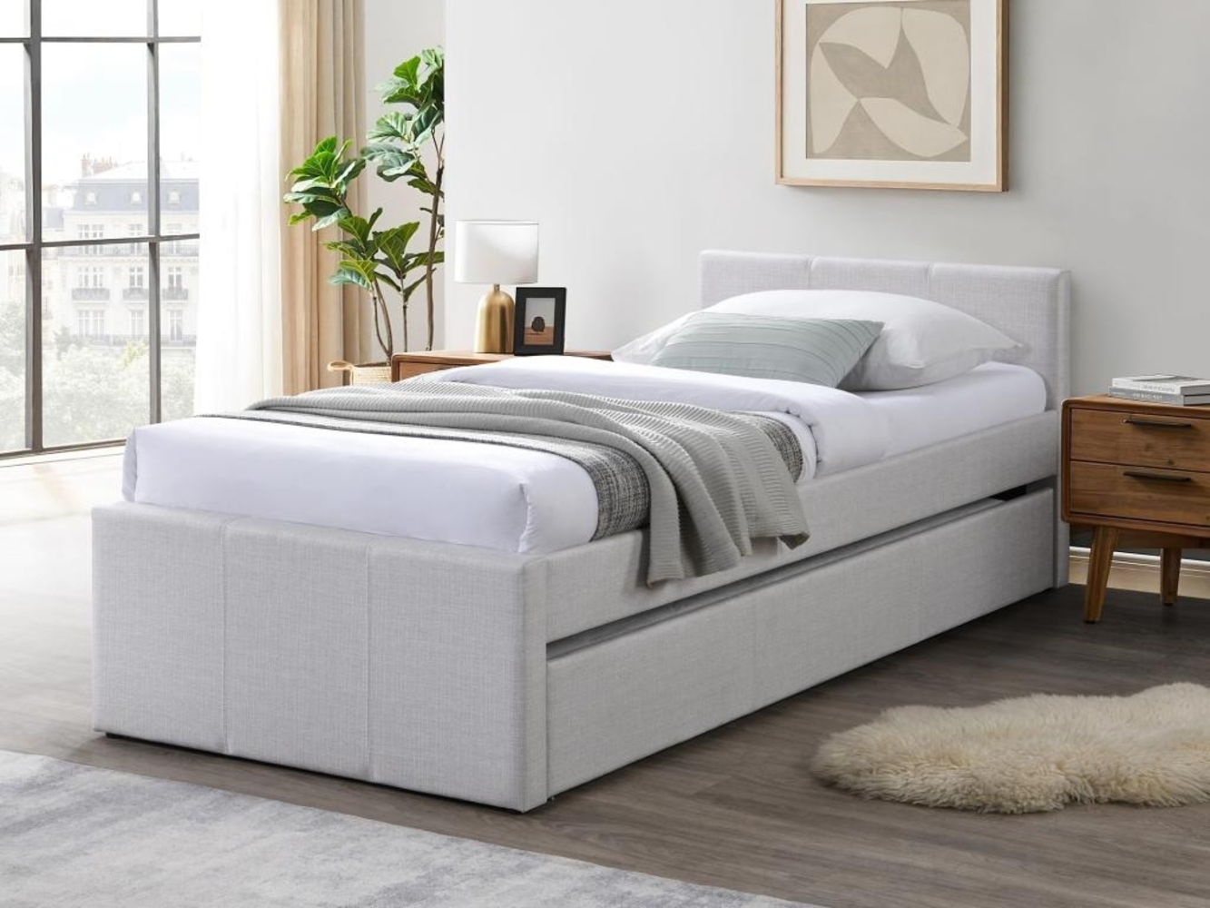 Vente-unique - Ausziehbett 90 x 190 cm + Matratze - Stoff - Beige - DORITALO Bild 1