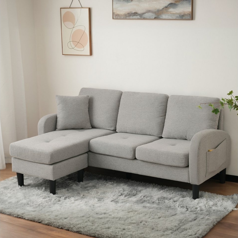 OKWISH Ecksofa 3-Sitzer Sofa aus Atmungsaktiver Baumwoll-Leinenstoff, Polstersofa, Sofa, L-förmiges Ecksofa mit Chaiselongue Bild 1