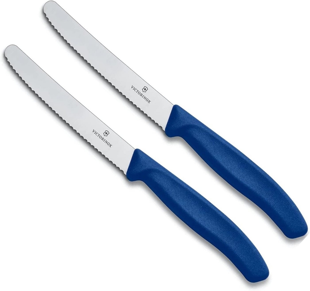Victorinox Tafelmesser Set mit Wellenschliff und ergonomische Griffe, spülmaschinengeeignet, 2-teilig, Polypropylen blau Bild 1