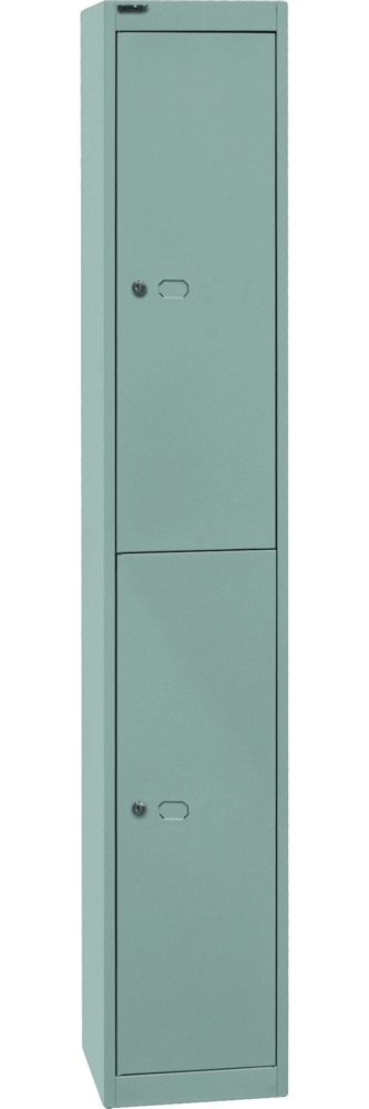 Bisley Garderobenschrank Office mit Schloss aus Stahlblech, 2 Fächer - Spind abschließbar für Sportzeug, Kleidung & Co. - Tiefe: 45,7 cm - Farbe: silber, CLK182-355 Bild 1