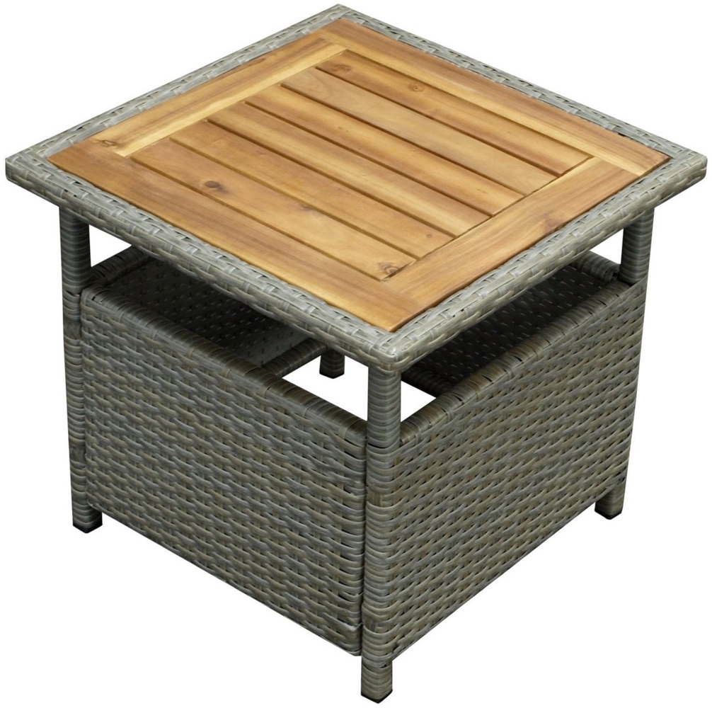 Beistelltisch TRENTO 45x45 cm, Geflecht naturgrau, Platte Akazie Bild 1