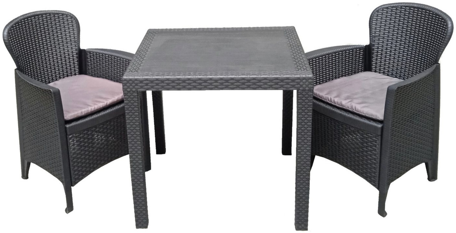 Progarden Essgruppe Gartenmöbel Sitzgruppe Balkonmöbel Terrasse Anthrazit, (Set, 3-tlg, Tisch + 2 Sessel), UV-Beständig, Robust, Wetterfest, Made in Italy, Hochwertig Bild 1