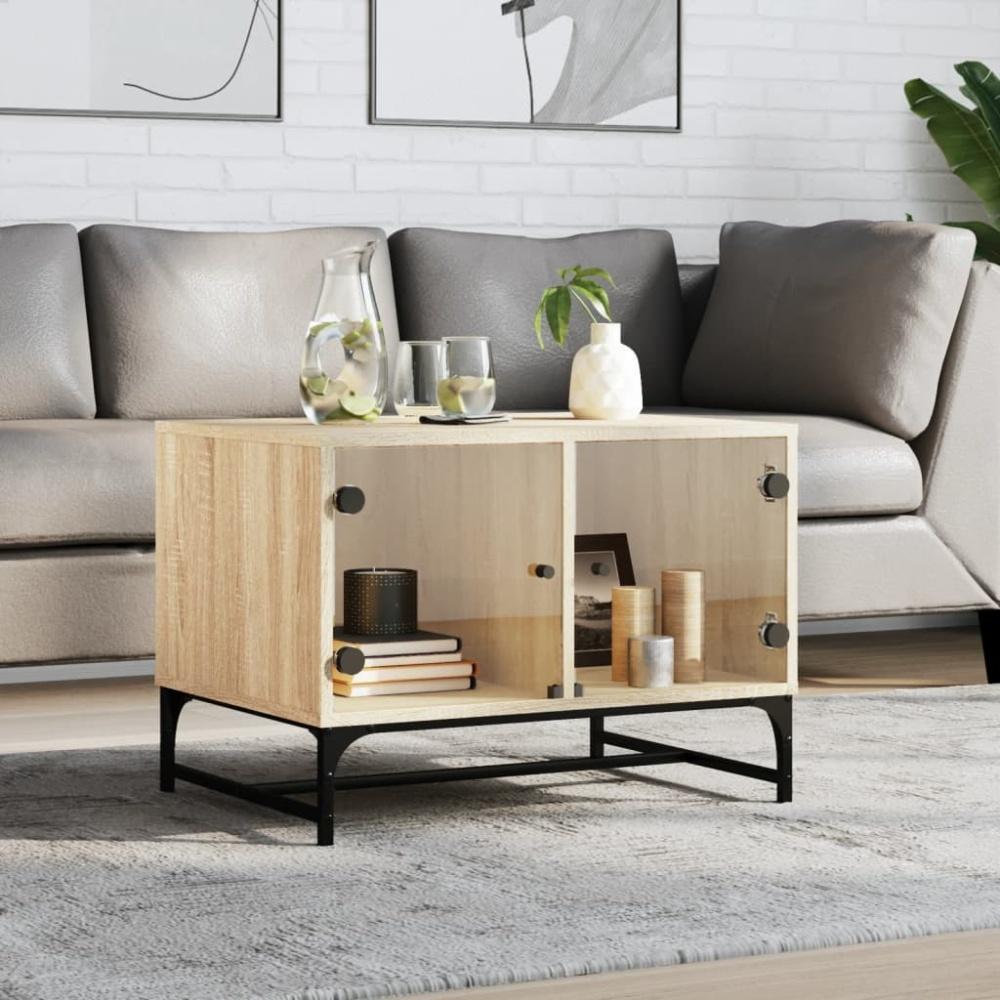 vidaXL Couchtisch mit Glastüren Sonoma-Eiche 68,5x50x50 cm 836541 Bild 1