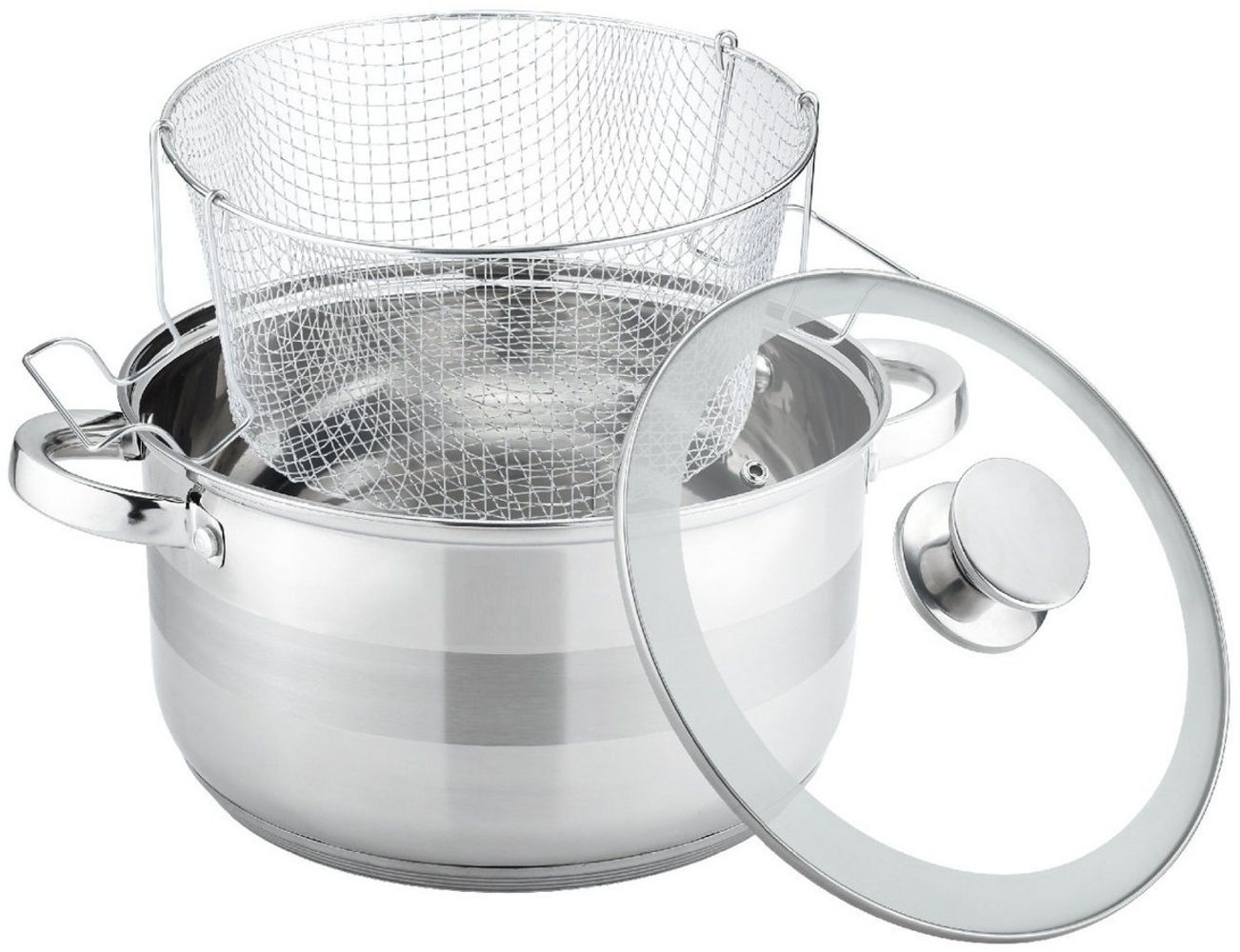 Frittiertopf Fritteuse Pommes Topf + Frittierkorb + Glasdeckel Cheffinger SS04 Bild 1
