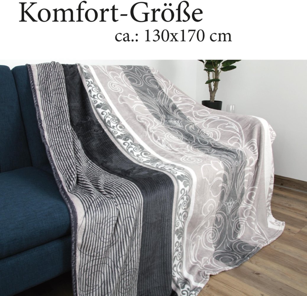 Kuscheldecke XXL (130x170cm) - Hellgrau Ornament - Flauschdecke Microfaser-Decke - Jacquard, große weiche Wohn-Decke zum kuscheln Flanelldecke Bild 1