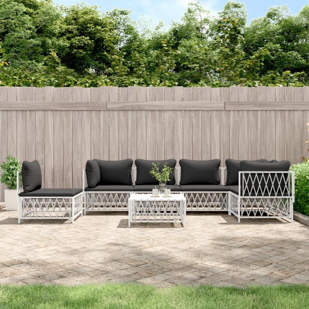 vidaXL 7-tlg. Garten-Lounge-Set mit Kissen Weiß Stahl 3186888 Bild 1