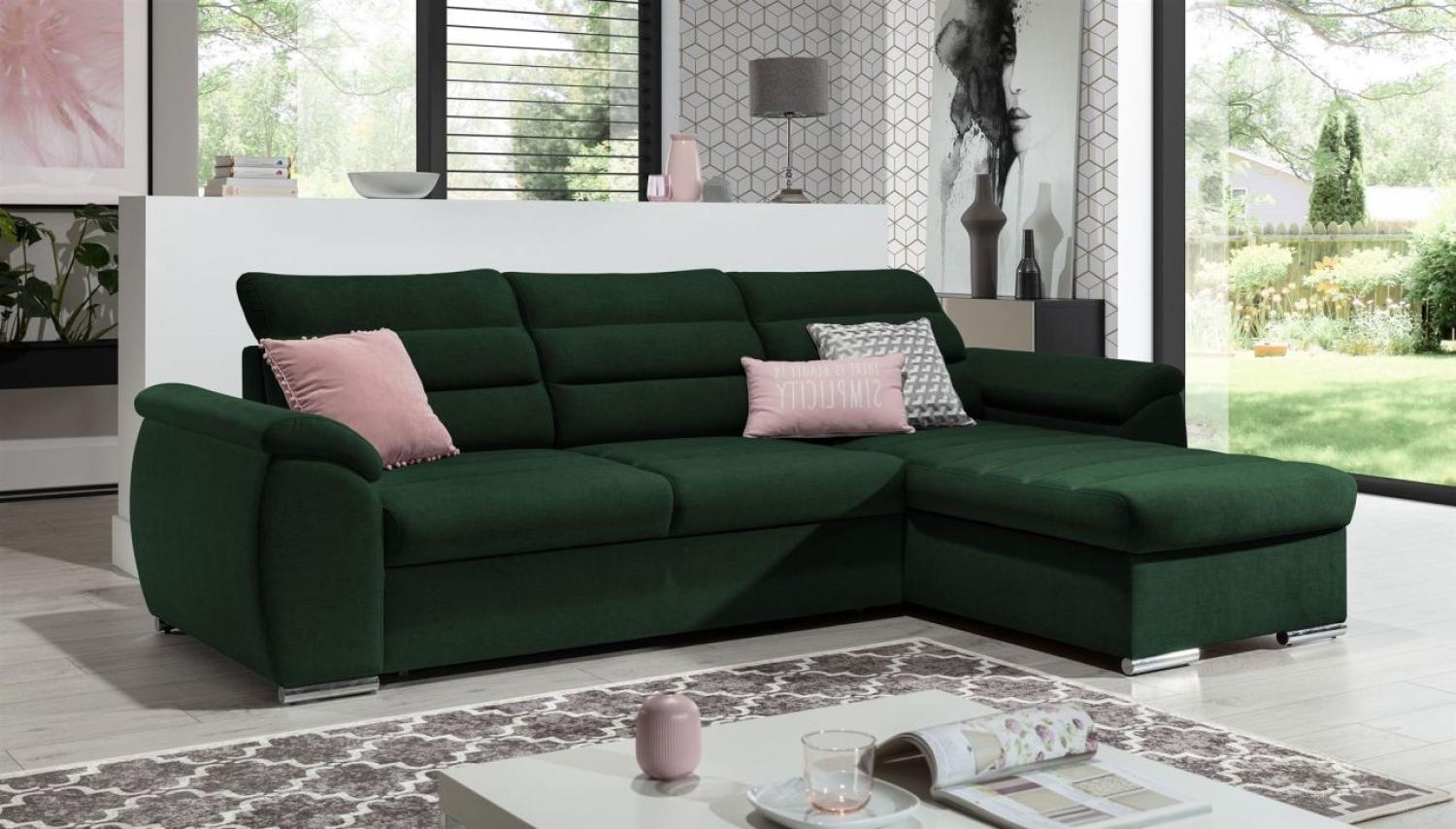 Ecksofa Schlafsofa Sofa PASCARA XS in Stoff Esito Dunkelgrün Ottomane Rechts Bild 1