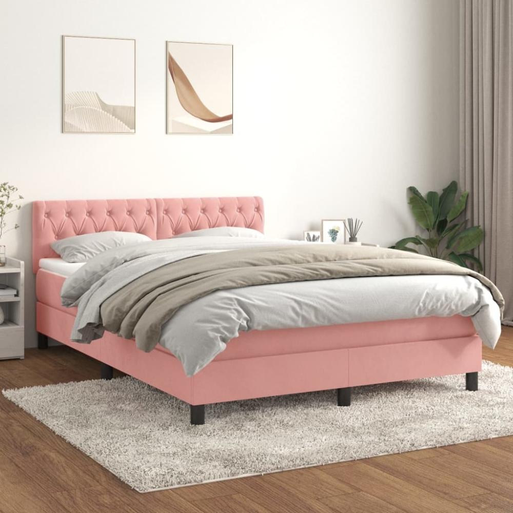 vidaXL Boxspringbett mit Matratze Rosa 140x200 cm Samt 3141490 Bild 1