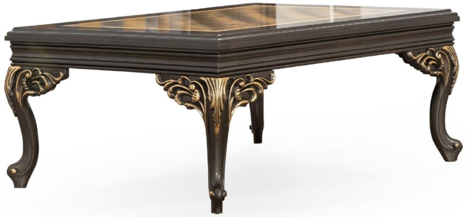 Casa Padrino Luxus Barock Couchtisch Grau / Gold 110 x 84 x H. 48 cm - Prunkvoller handgefertigter Wohnzimmertisch im Barockstil - Barock Möbel Bild 1