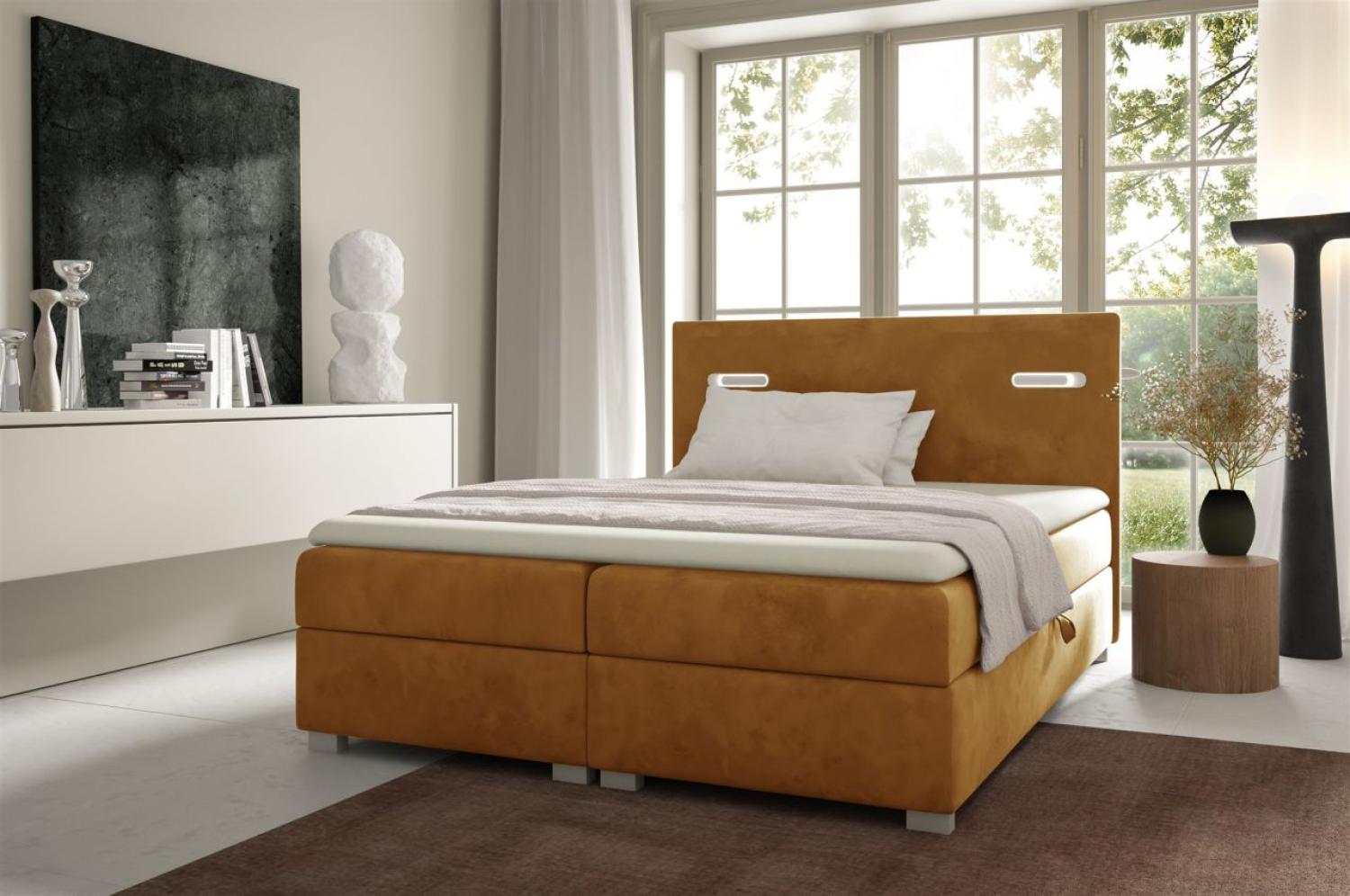 Boxspringbett Schlafzimmerbett CAPRICE 120x200cm Goldgelb inkl. Ambiente-LED Bild 1