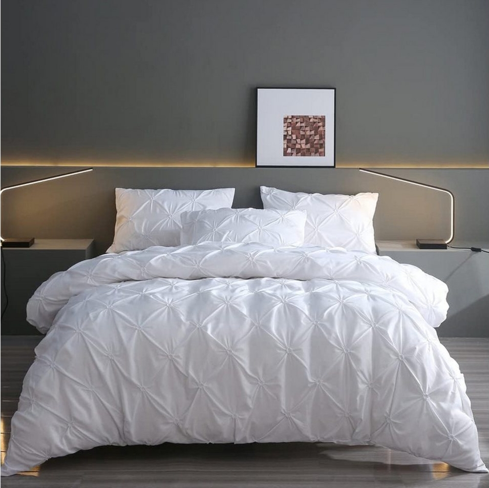 ibettertec Bettwäsche Bettwäsche 135x200,200x200cm Pinch Pleat Bettbezug Set, Pintuck Plisseefalten Bettbezüge mit Kissenbezug 80x80cm Bild 1