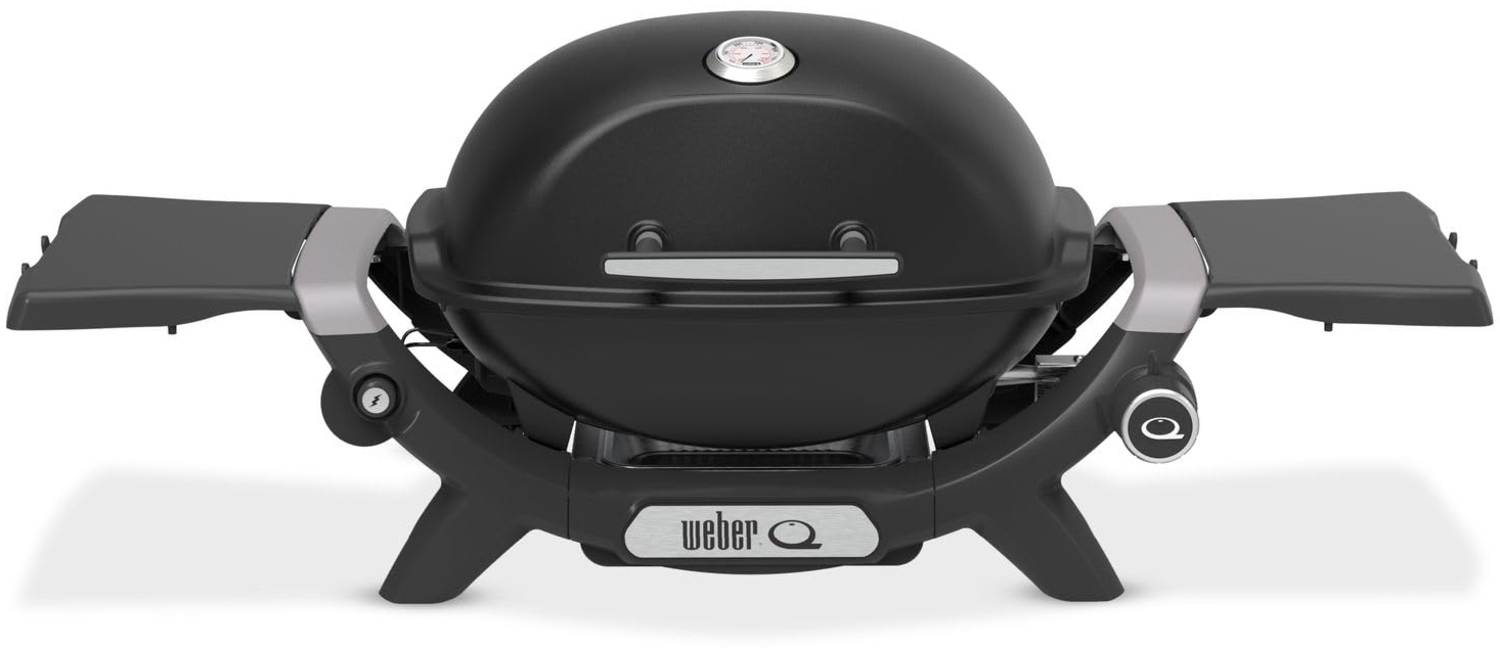 Weber Q 1200N Gasgrill mit Seitentischen/Leichter Grill für Camping, Terrassen & Balkone mit Hochleistungsbrenner, porzellanemaillierten Gussrosten & elektronischer Zündung, Mitternachtsschwarz Bild 1
