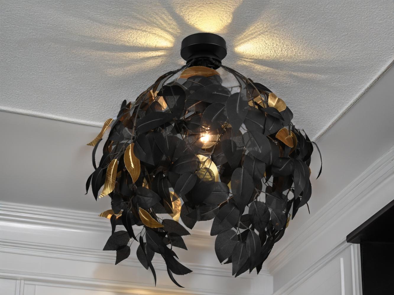 TRIO Leuchten Deckenleuchte Leavy, ohne Leuchtmittel, warmweiß - kaltweiß, Deko Deckenlampe Blatt Design schwarz-gold, exkl 1xE27 max 28W, Ø 38cm Bild 1