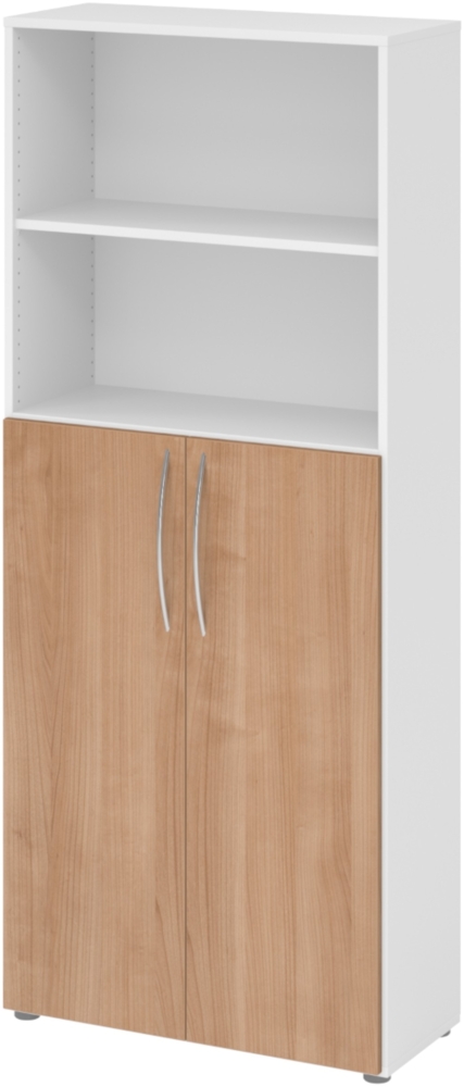 bümö Mehrzweckschrank 80cm breit, Aktenschrank o. Schuhschrank hoch, Regal Schrank-Kombi, Küchenschrank in Nussbaum/Weiß aus Holz, Vorratsschrank & Haushaltsschrank mit Metallgriffen, 4770-W-N-BM Bild 1
