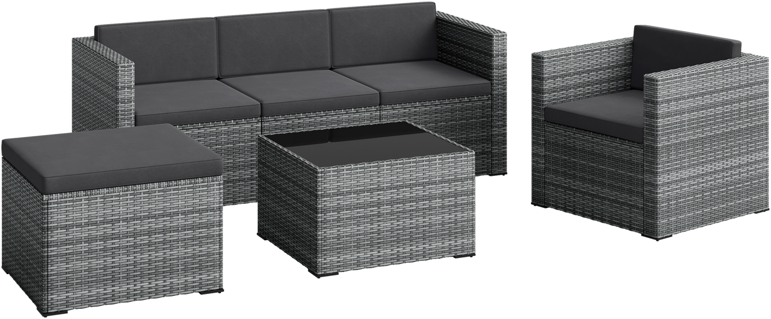 STEELSØN 'Zethora' Polyrattan 4er-Sitzgruppe (3er-Sofa, Sessel, Hocker, Tisch), grau-meliert/anthrazit Bild 1