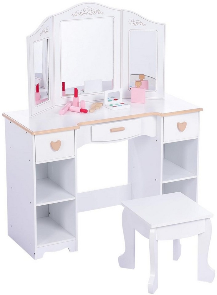 GarveeMore Schminktisch Kinderschminktisch mit Hocker Kinder Schminktisch Mädchen Bild 1