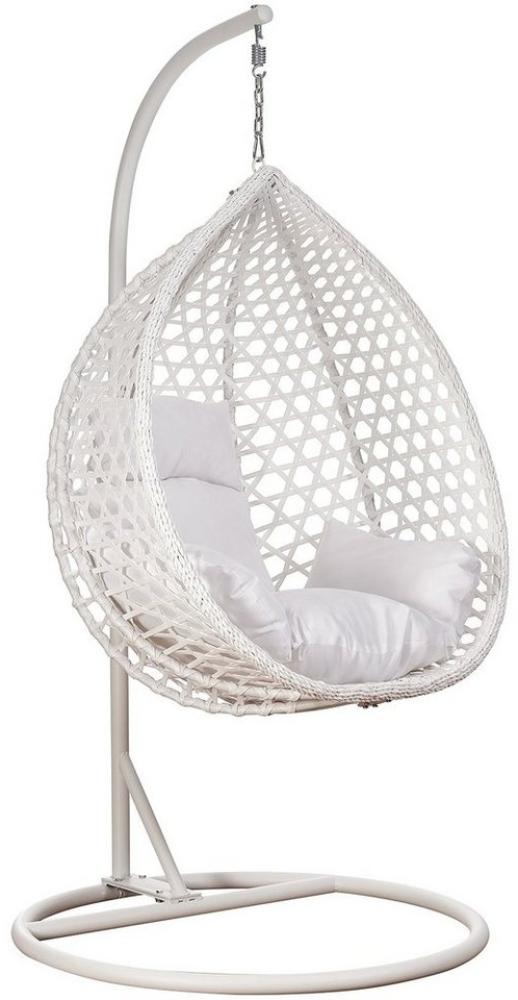 RAMROXX Hängesessel Luxus Style XXL Rattan Korb und Gestell Weiss mit Relaxkissen Weiss Bild 1