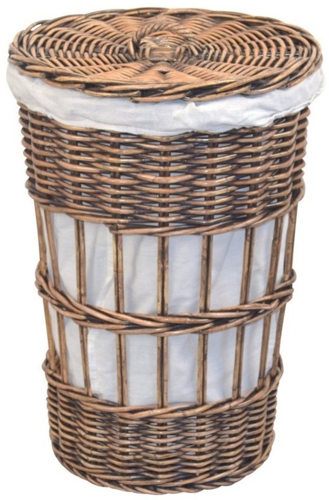 Wäschekorb "Gerolf" aus Kubu-Rattan, braun gewischt, mit Wäschesack Bild 1