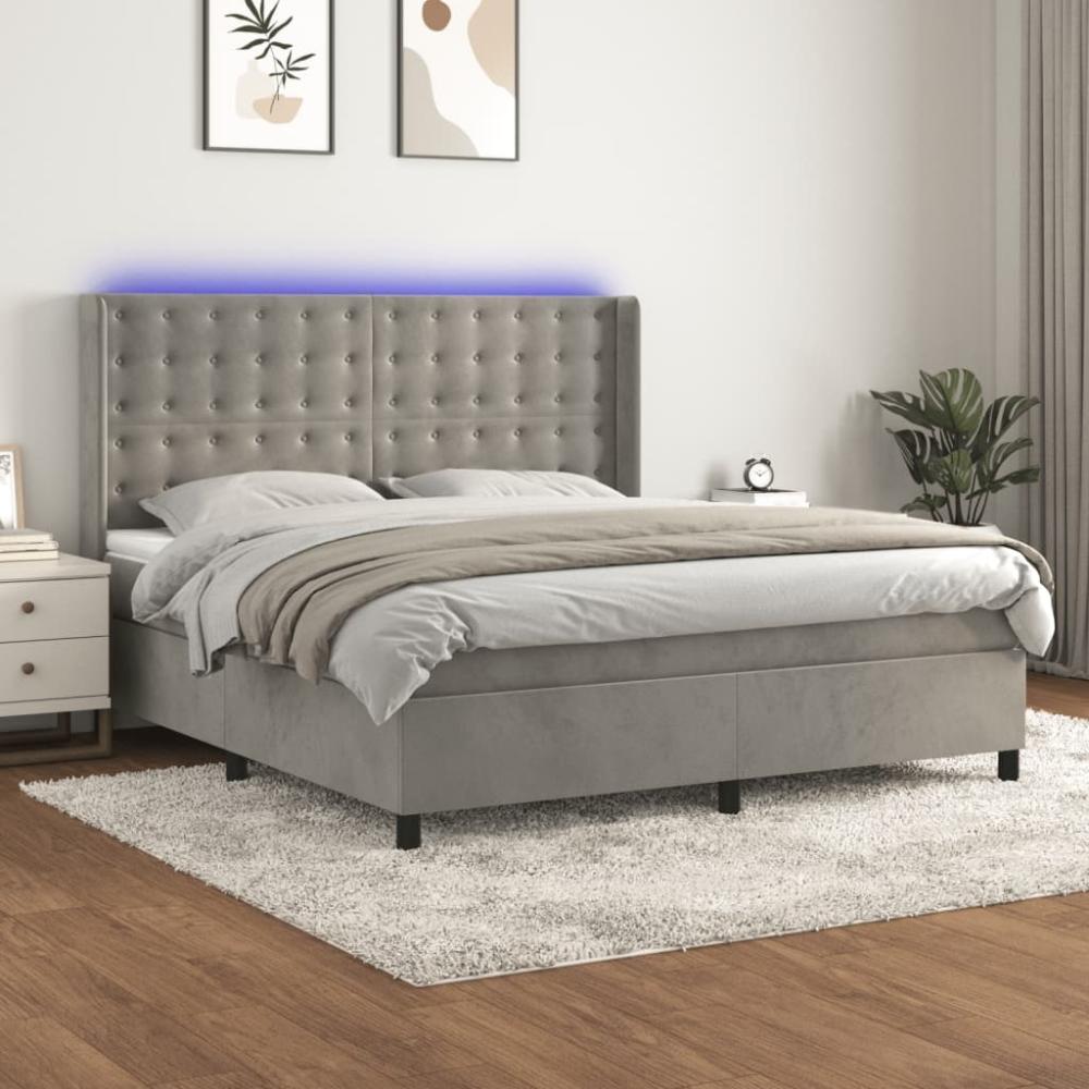 vidaXL Boxspringbett mit Matratze & LED Hellgrau 160x200 cm Samt 3139811 Bild 1