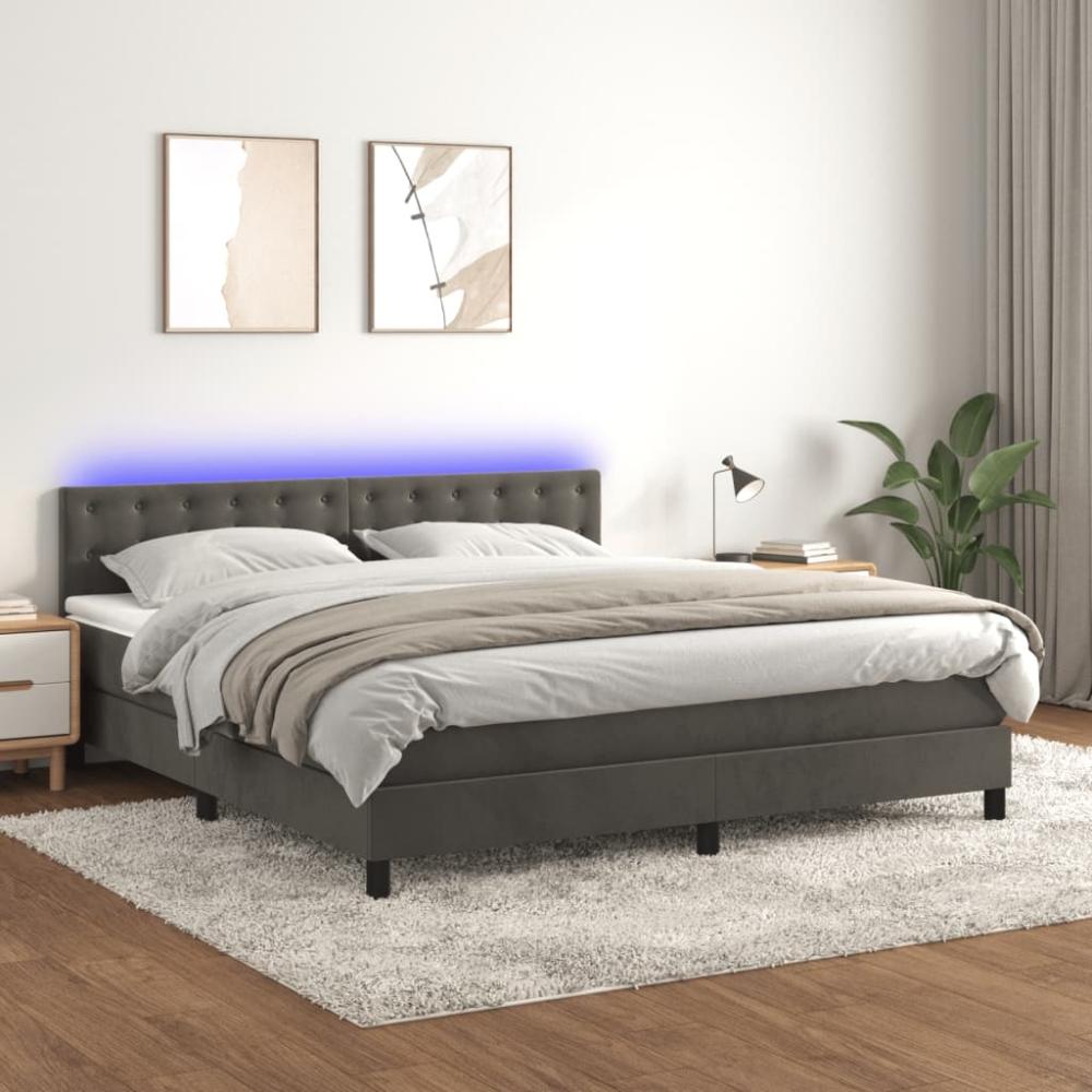 vidaXL Boxspringbett mit Matratze & LED Dunkelgrau 160x200 cm Samt 3134652 Bild 1