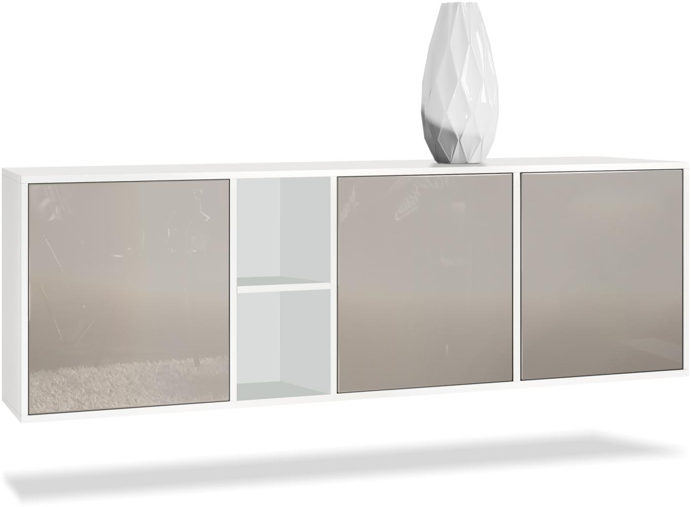 Vladon Kommode Cuba - Weiß matt/Sandgrau Hochglanz - Modernes Sideboard für Ihr Wohnbereich - (BxHxT) 182x53x35 cm Bild 1