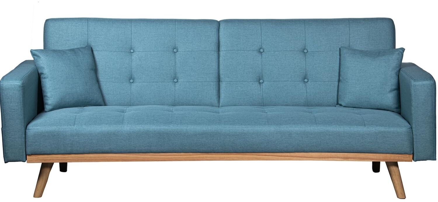 DRW 3-Sitzer-Sofa aus Polyester mit Holzfüßen aus Gummi in Blaugrün, 216 x 81 x 87 cm Bild 1
