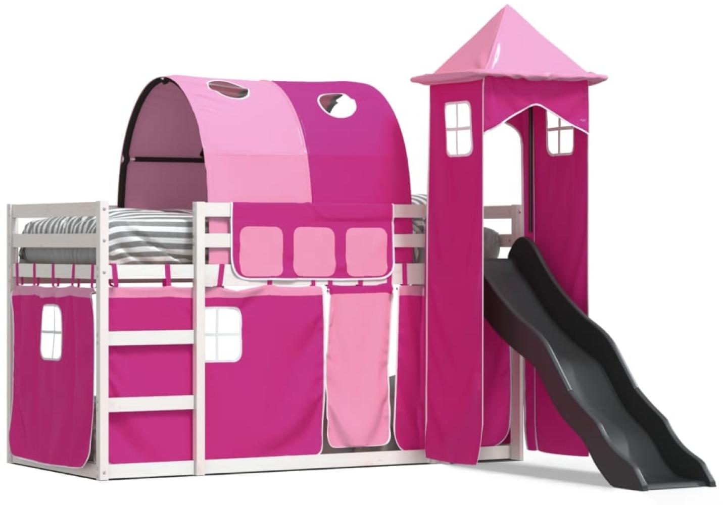 vidaXL Etagenbett mit Rutsche und Gardinen Rosa 80x200 cm 3284175 Bild 1