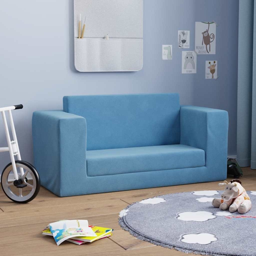 vidaXL Kinder-Schlafsofa 2-Sitzer Blau Weicher Plüsch 357038 Bild 1