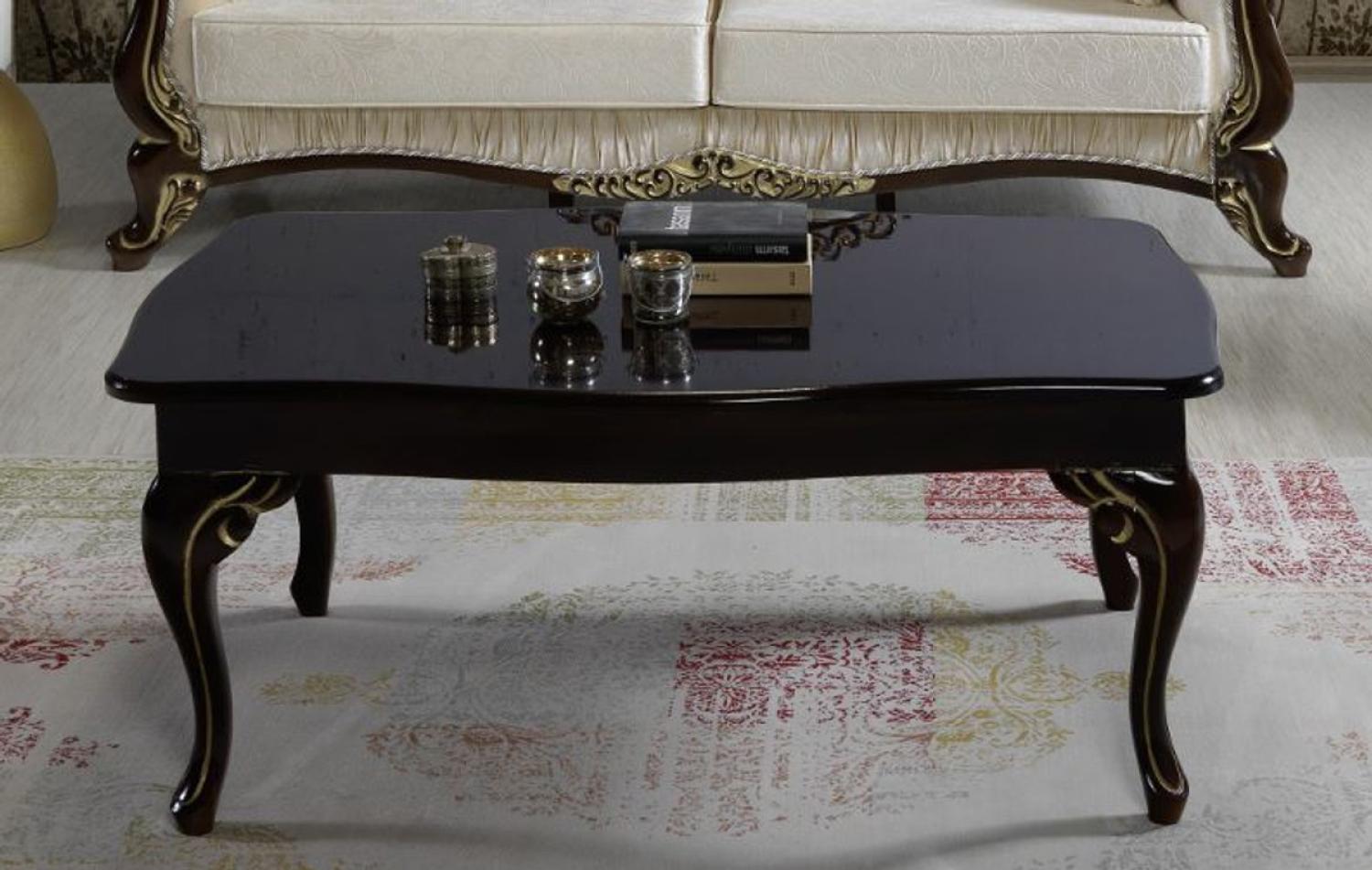 Casa Padrino Barock Couchtisch Schwarz / Gold 105 x 74 x H. 50 cm - Barockstil Wohnzimmertisch - Barock Wohnzimmer Möbel Bild 1