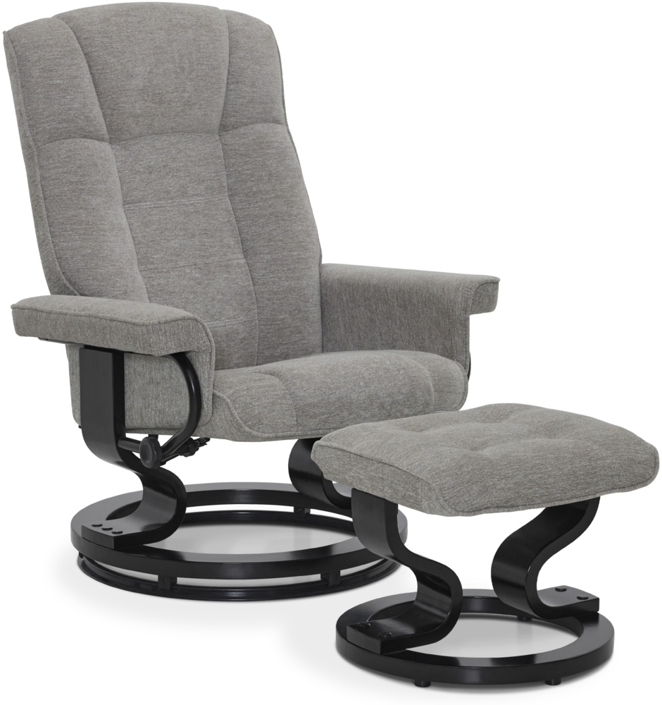 M MCombo Relaxsessel mit Hocker, 360° Drehbarer Fernsehsessel mit Liegefunktion, bis 120 Kg Belastbarer TV-Sessel, Moderner Ruhesessel für Wohnzimmer, Stoff, 9019 (Hellgrau-Stoff) Bild 1